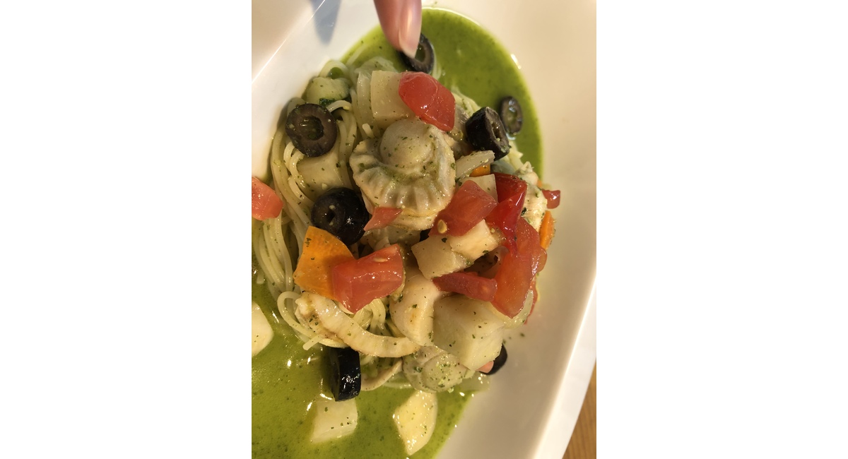 パスタランチセットからミニホタテと鎌倉野菜の冷製パスタジェノバソース